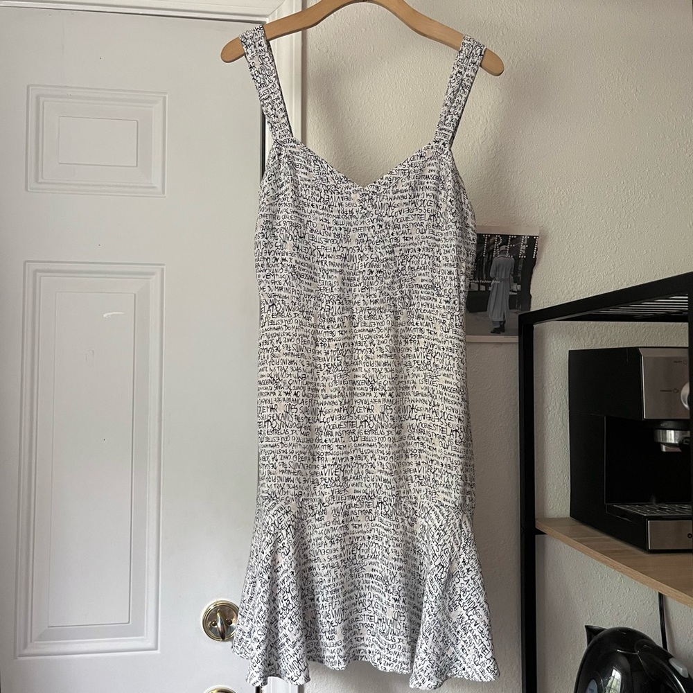 MARIA FILO white text script print viscose ruffle hem sleeveless‎ mini dress